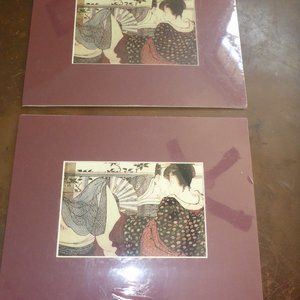 2 Matted Art Prints Kitigawa Utamaro's Lovers